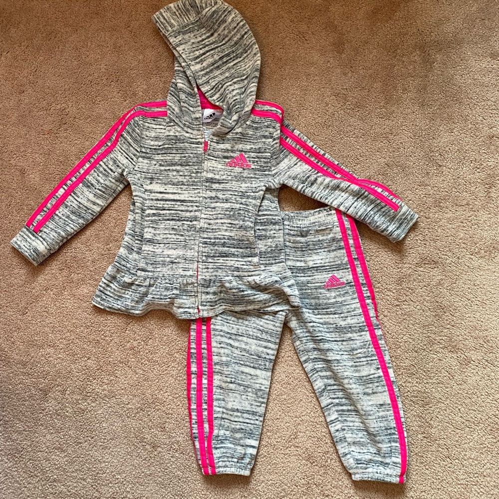 Adidas Girls' Gray Heather & Pink Hooded Matching Set